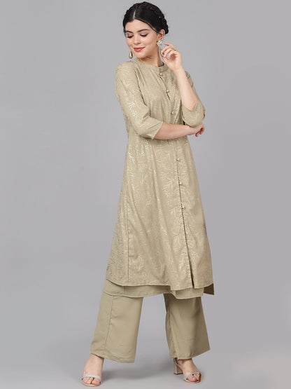 Women's  Taupe & Gold-Cloured Printed Kurta with Palazzos