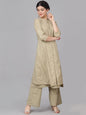 Women's  Taupe & Gold-Cloured Printed Kurta with Palazzos