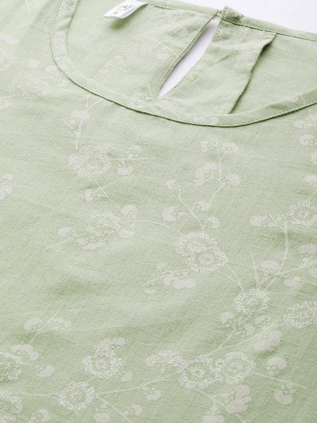 Women's  Green & White Floral Printed Straight Kurta