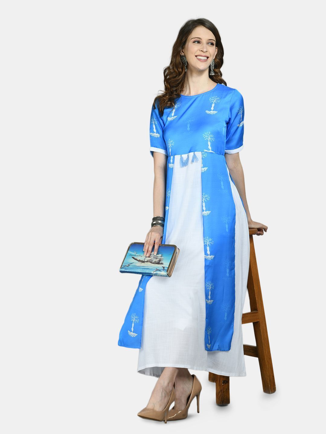 Women Blue Printed Dress by Myshka (