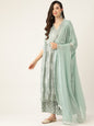 Women's Green Color Rayon Blend Printed Kurta Palazzo With Dupatta