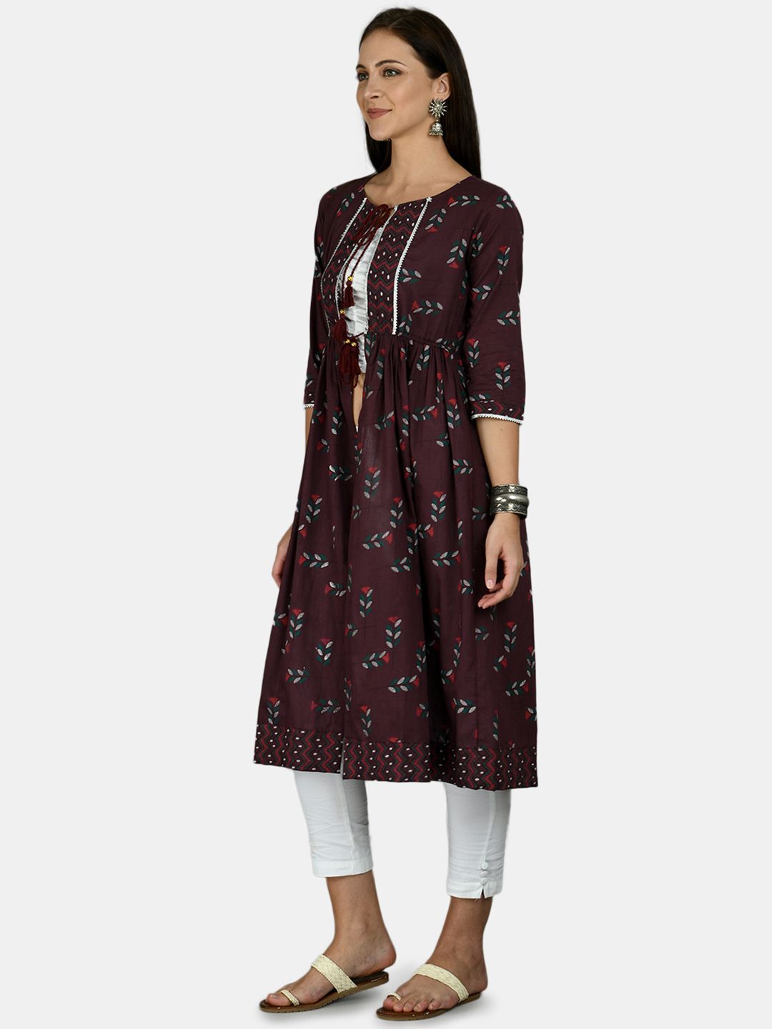 Women's Black Cotton Printed 3/4 Sleeve Round Neck Casual Shrug