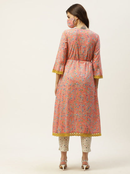 Women's Kurta Pant Set with Printed Jacket