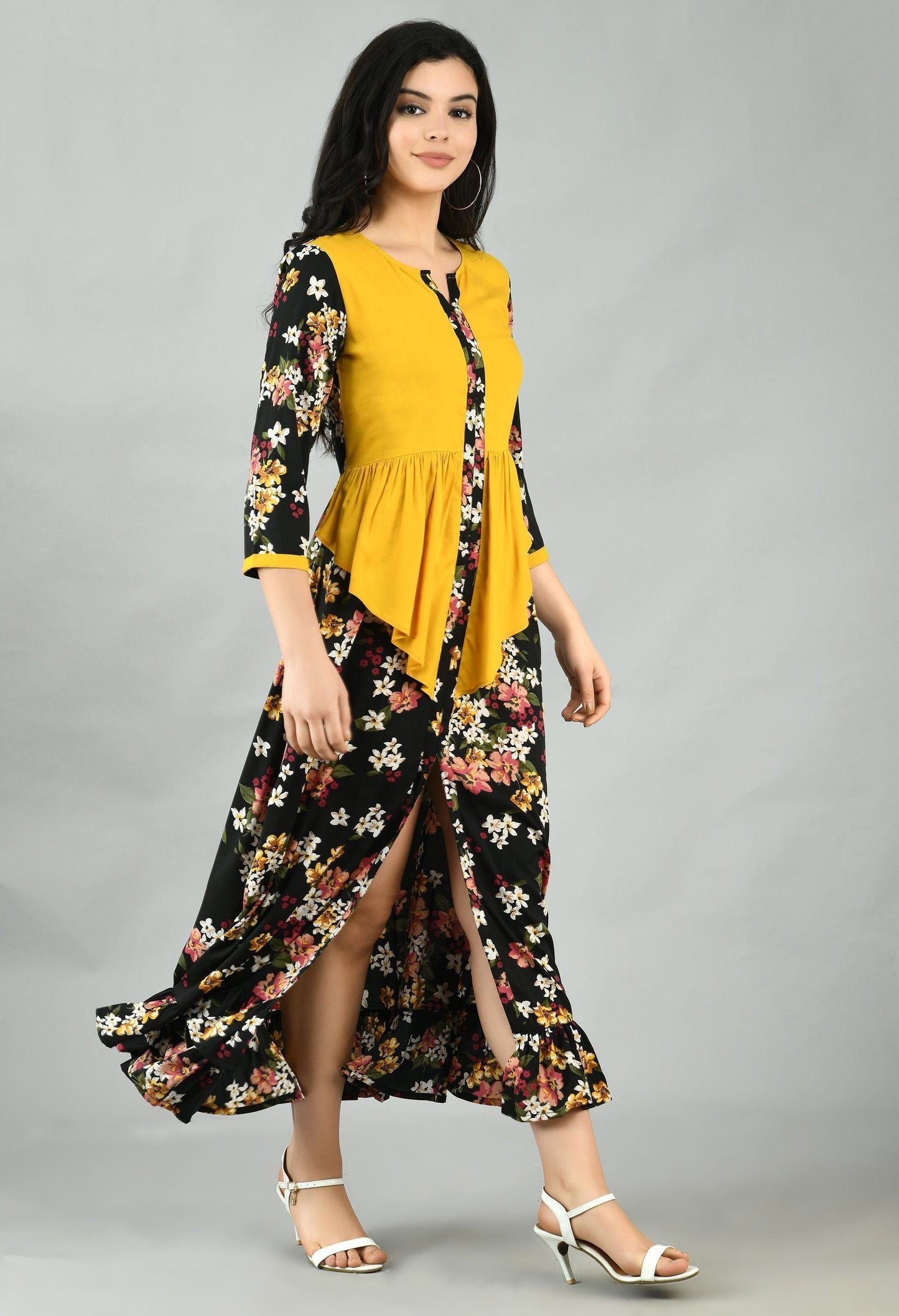 Women's Multi Polyester Printed 3/4 Sleeve Round Neck Casual Dress