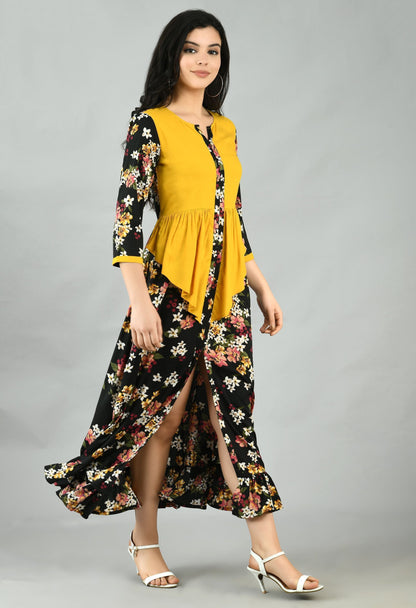 Women's Multi Polyester Printed 3/4 Sleeve Round Neck Casual Dress