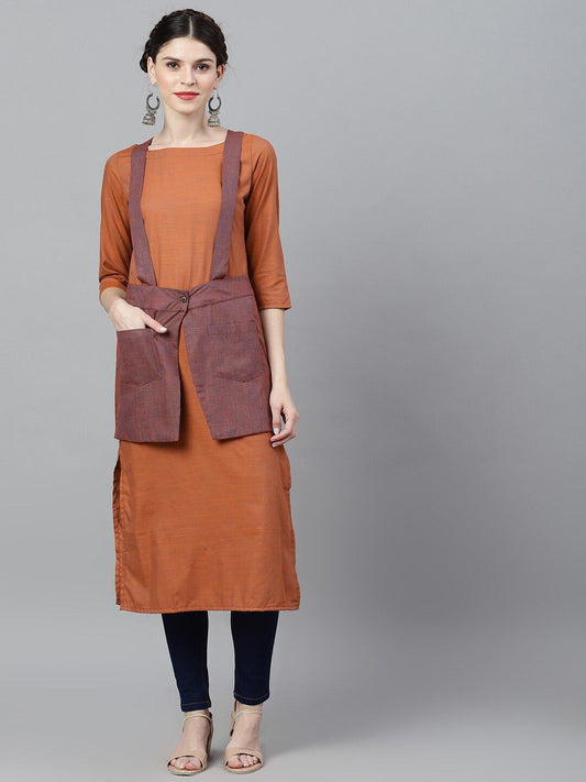 Women's  Orange Colourblocked Straight Kurta