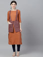 Women's  Orange Colourblocked Straight Kurta