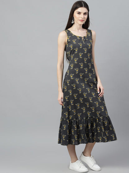Women's  Grey Printed A-Line Dress