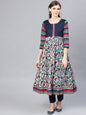 Women's  Off-White & Navy Blue Printed Anarkali Kurta