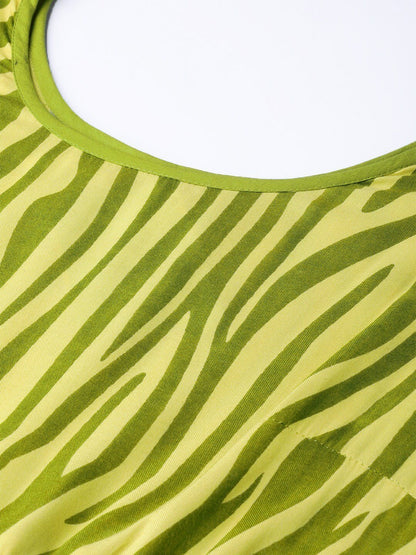 Women's  Yellow & Green Zebra Print Anarkali Kurta