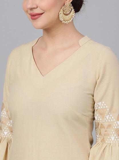 Women's  Beige Printed Straight Kurta