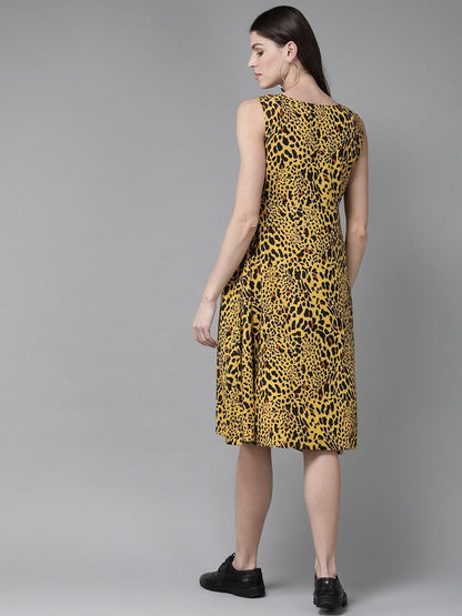 Women's  Yellow & Black Animal Printed Wrap Dress