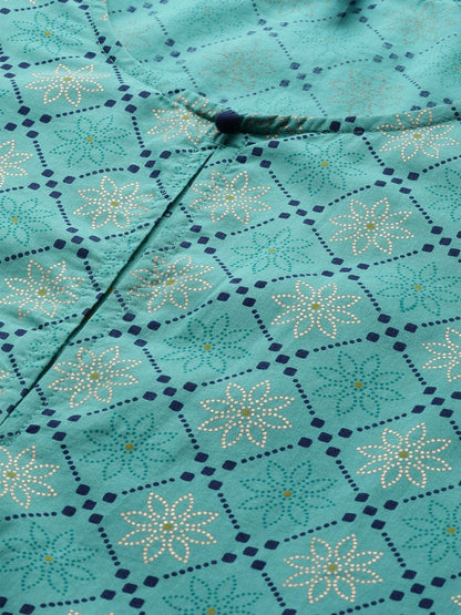 Women's  Blue & Golden Bandhani Printed Kurta with Palazzos