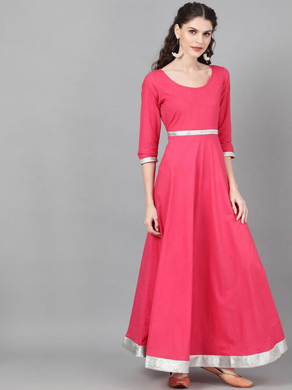 Women's  Magenta Solid Maxi Dress