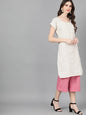 Women's  White & Pink Woven Design Kurta with Palazzos