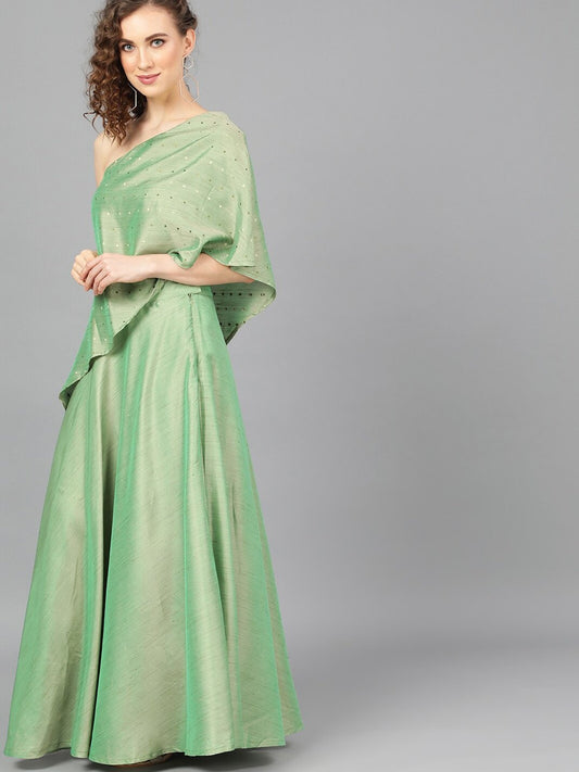 Women's Green Ready to Wear Lehenga with Cape Blous