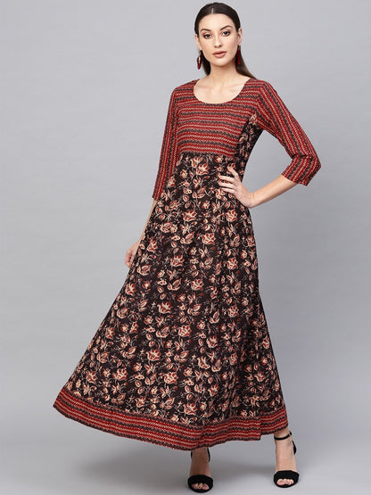 Women's  Brown & Beige Printed Maxi Dress