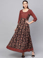 Women's  Brown & Beige Printed Maxi Dress