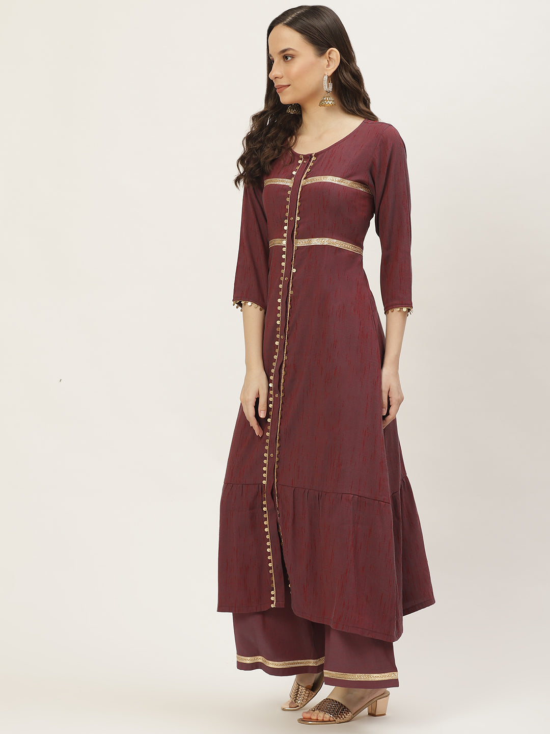 Women's Purpal Color Viscose Blend Floral A-Line Solid Kurta Palazzo Set