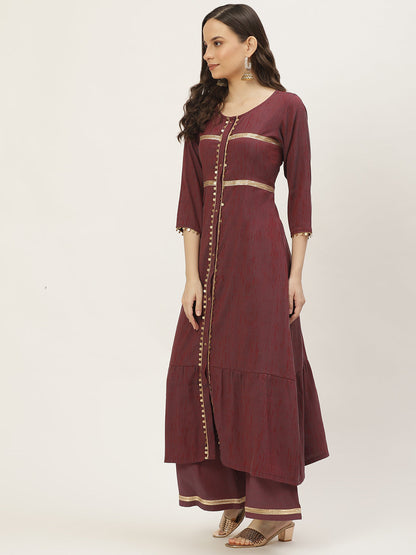 Women's Purpal Color Viscose Blend Floral A-Line Solid Kurta Palazzo Set