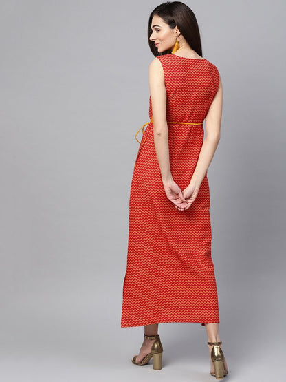Women's  Red & Mustard Yellow Maxi Dress