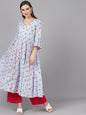 Women's  Blue & Pink Printed Anarkali Kurta