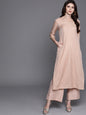 Women's  Pink & Golden Woven Design Kurta with Palazzos