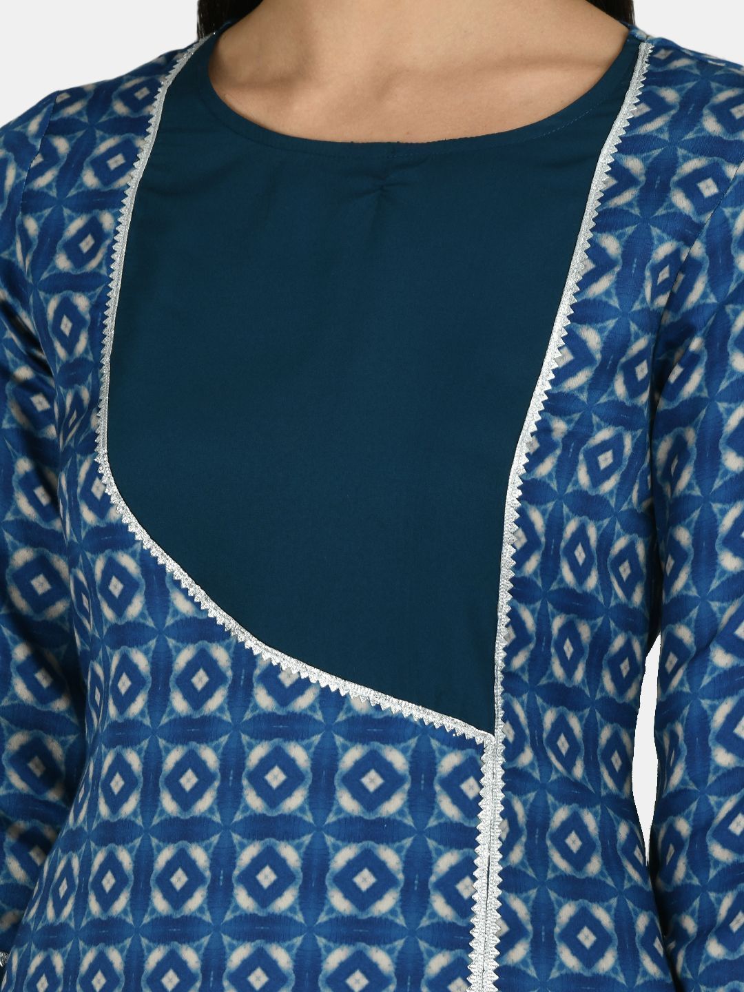 Women's Blue Cotton Printed 3/4 Sleeve Round Neck Casual kurta