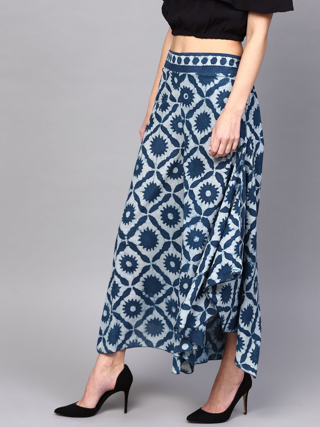 Women's  Blue Flared Printed Palazzos