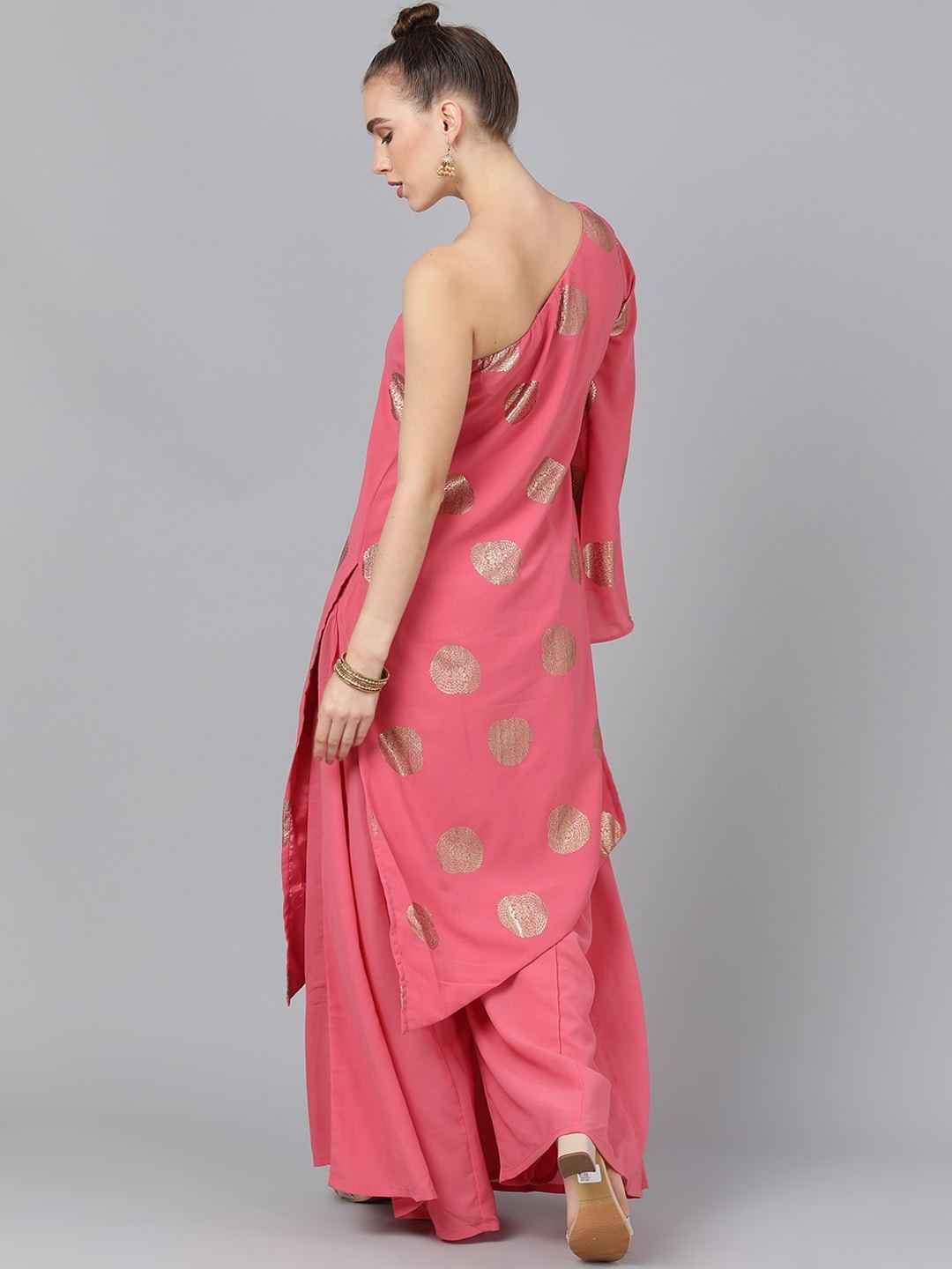 Women's  Pink & Gold-Coloured Foil Printed Kurta with Palazzos