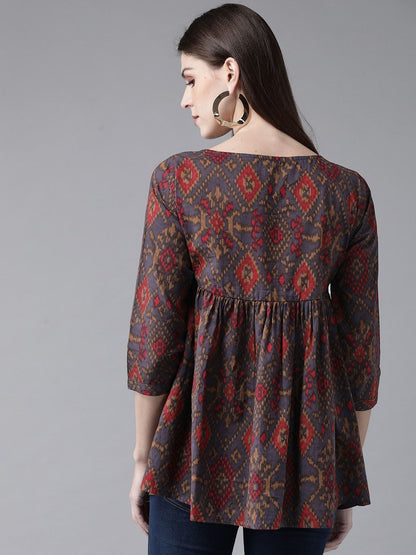 Women's Blue & Brown Printed Tunic
