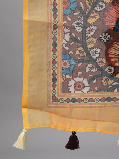 Women's  Black & Mustard Yellow Self Design Kurta with Trousers & Dupatta