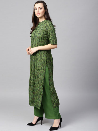 Women's  Green Printed Kurta with Palazzos
