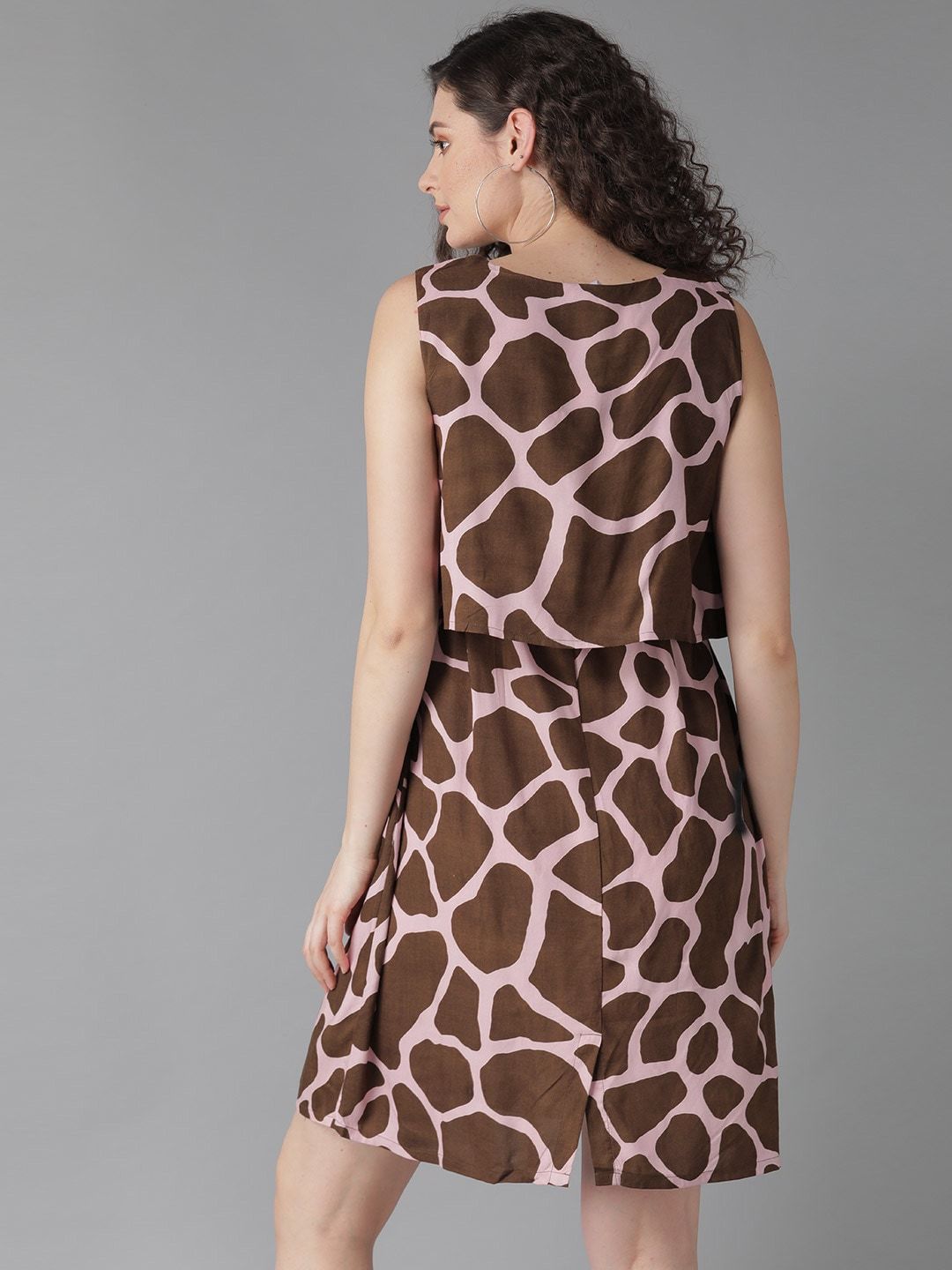 Women's  Pink & Brown Animal Printed A-Line Dress
