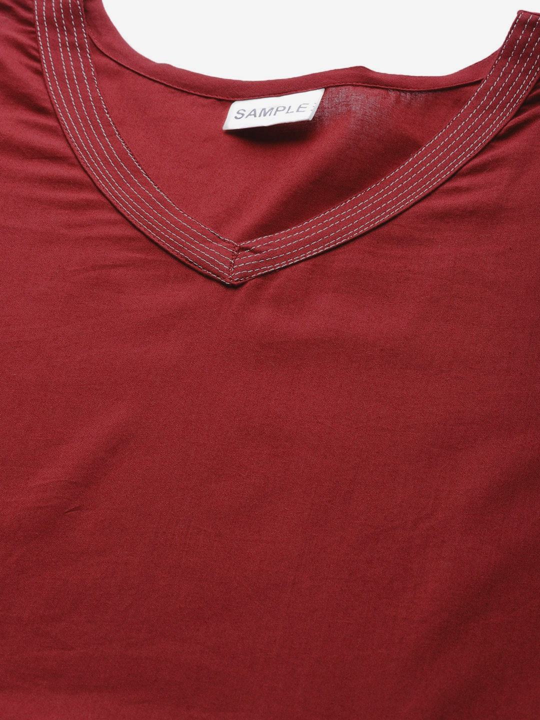 Women's  Maroon & Off-White Solid Kurta with Palazzos & Dupatta