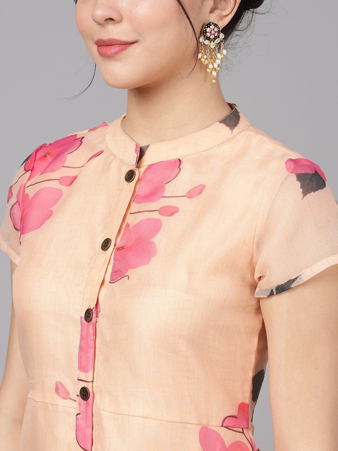 Women's  Cream-Coloured Printed Maxi Dress