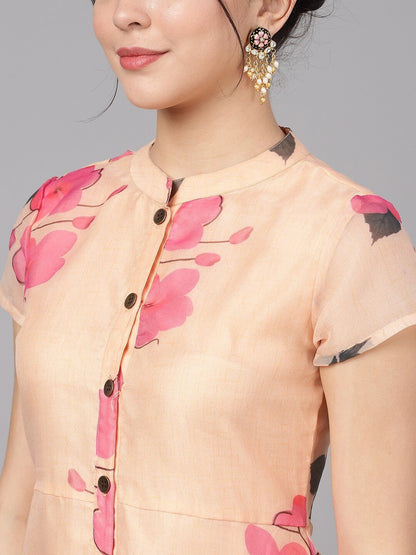 Women's  Cream-Coloured Printed Maxi Dress