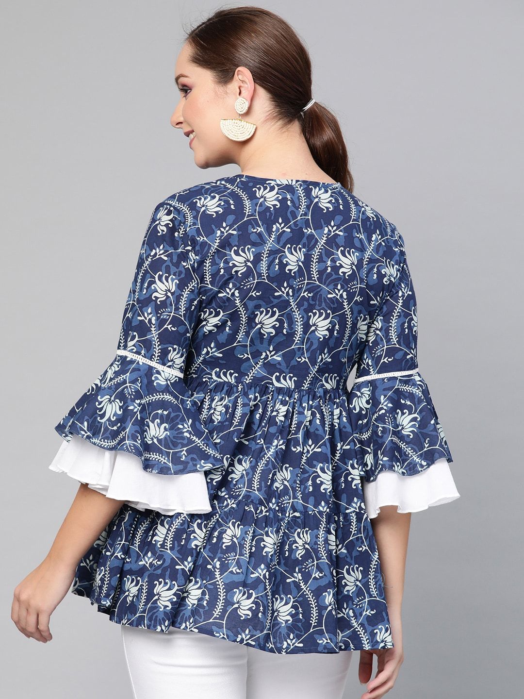 Women's  Navy Blue & White Printed A-Line Tunic
