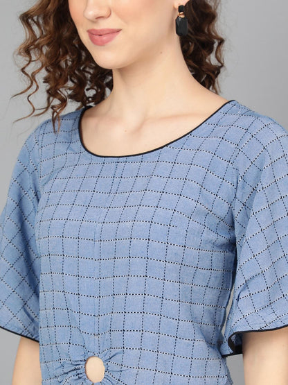 Women's  Blue & Black Checked Two-Piece Jumsuit