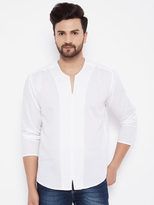 Men's Solid Cotton White  Kurta