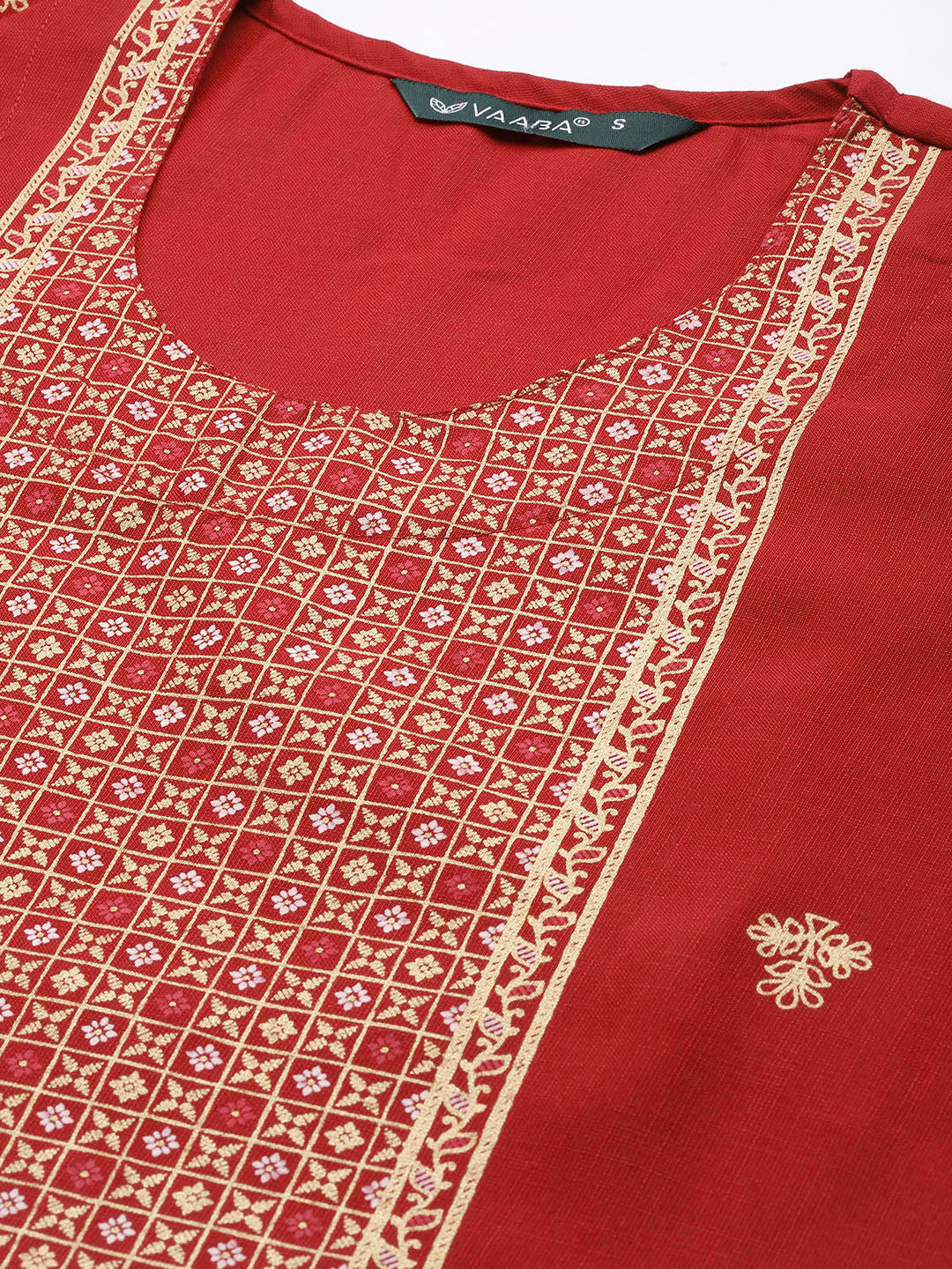 Women's Maroon Cotton Blend Panelled Printed Straight Kurta Trouser Set With Dupatta