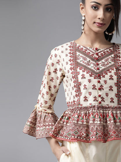 Women's Floral Printed Crop-Top Palazzo Set
