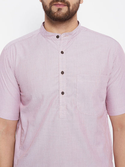 Men's Striped Pink Straight Kurta