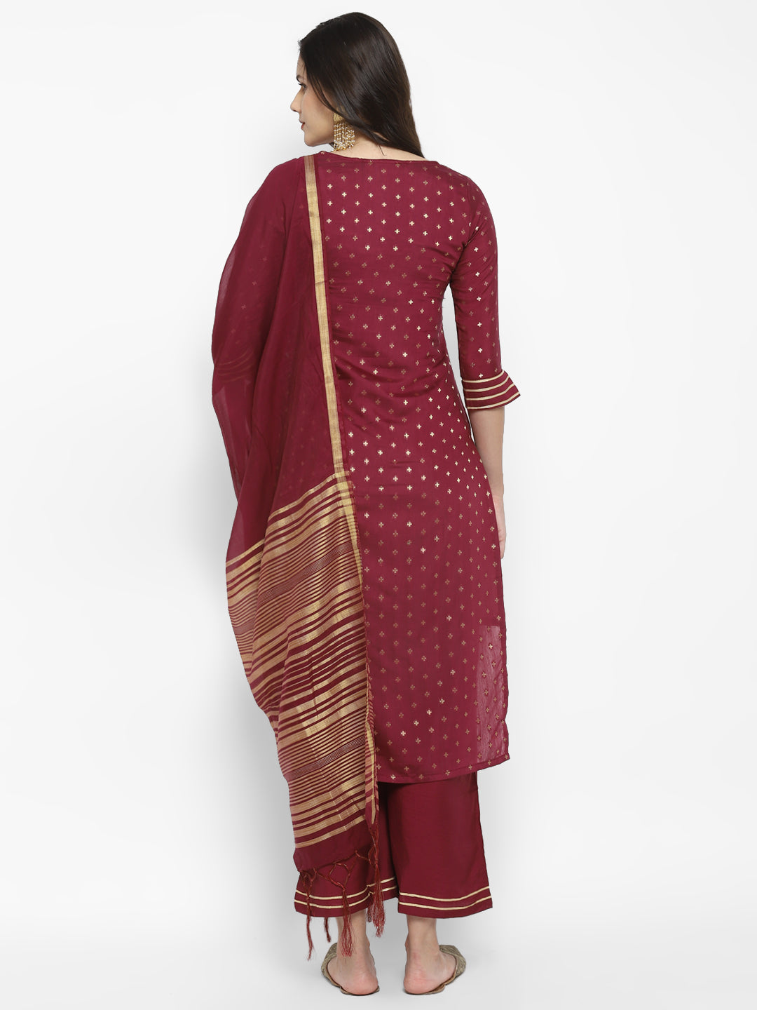 Women's Pink Color Chanderi Silk Embroidered Straight Kurta Palazzo With Dupatta