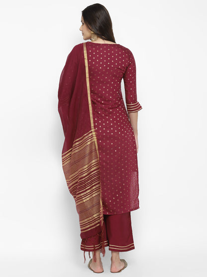 Women's Pink Color Chanderi Silk Embroidered Straight Kurta Palazzo With Dupatta