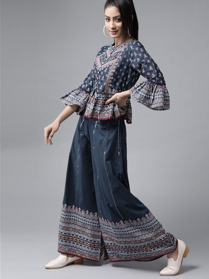 Women's Floral Printed Crop-Top Palazzo Set