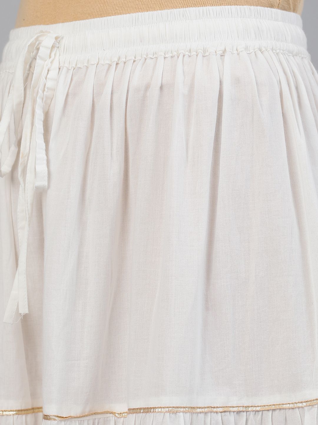 Women's White Gotta Patti Work Tiered Skirt