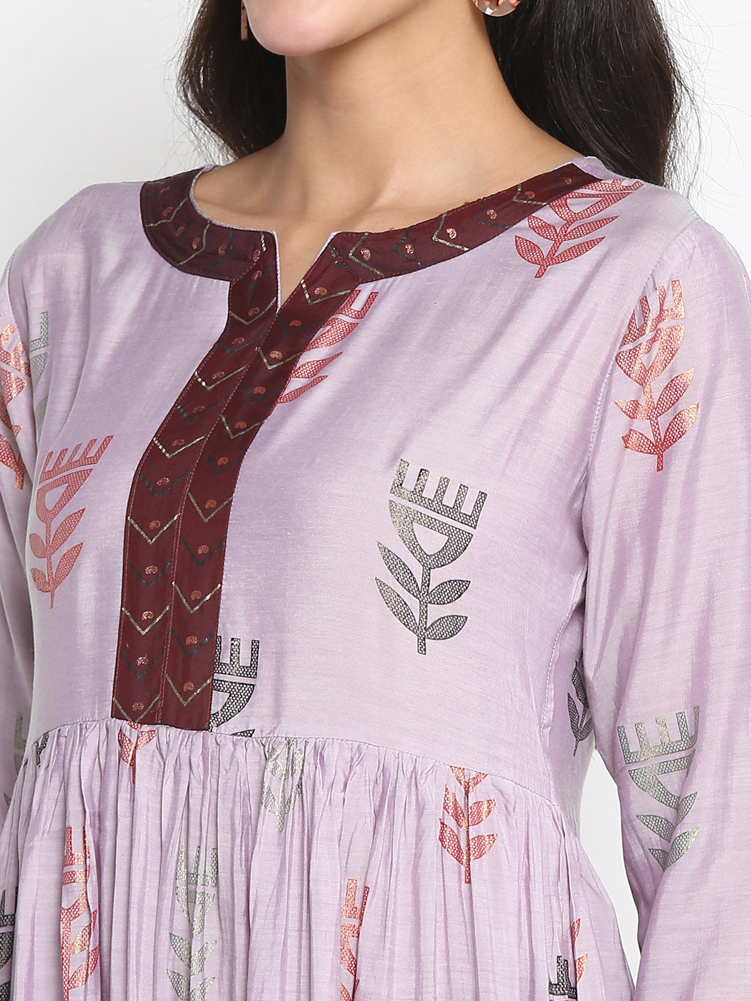 Women's Grey Color Muslin Floral A-Line Digital Printed Kurta Pant Set