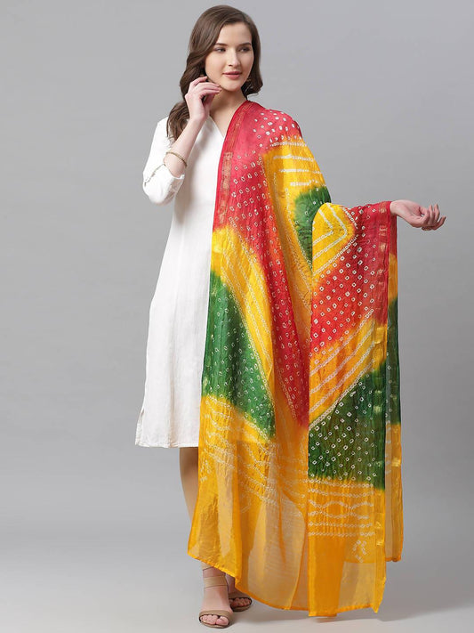 Buy_Women's_Mustard_&_Green_Shantoon_Bandhani_Dupatta_Online_Trendia