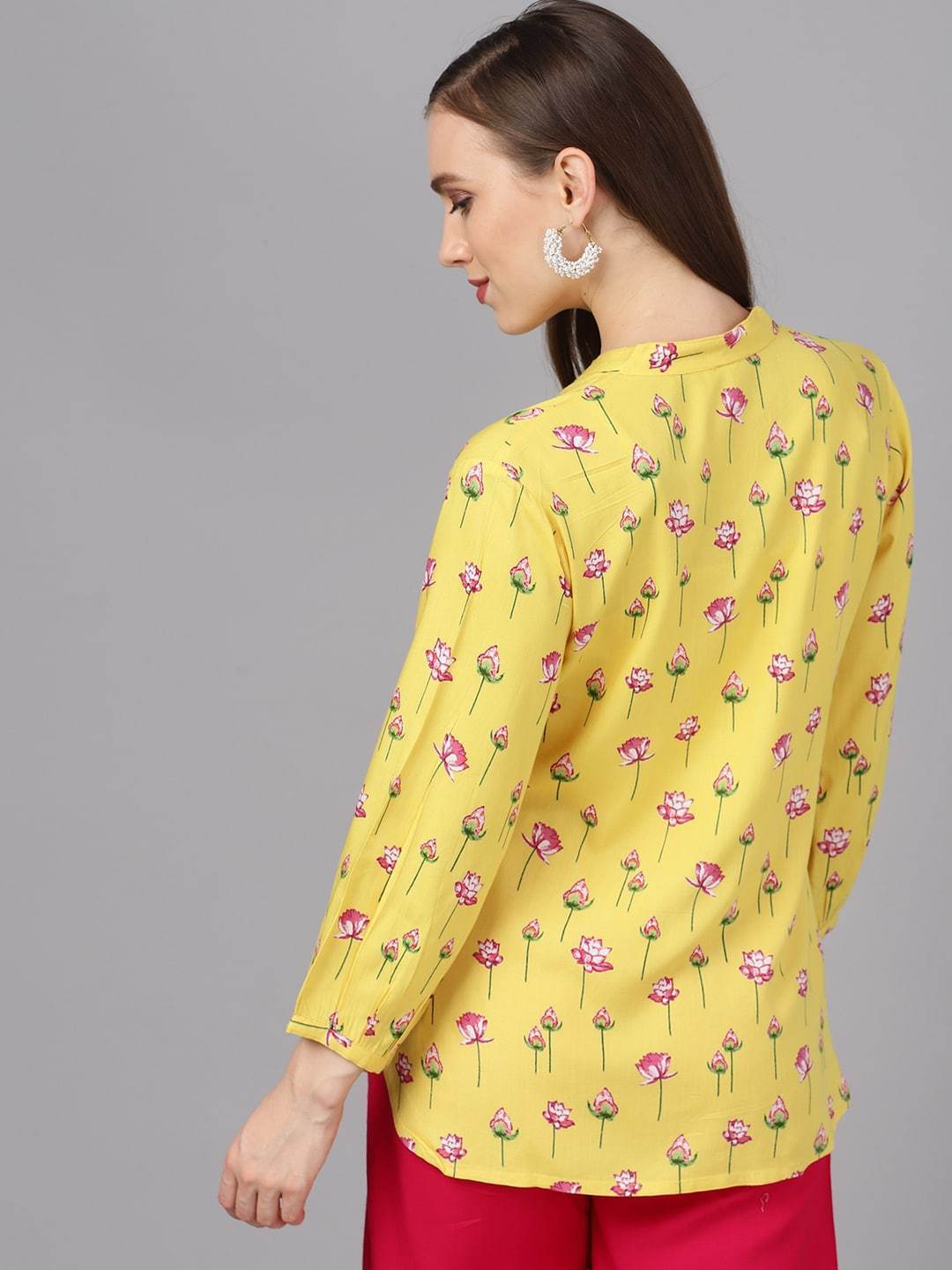 Women's  Yellow Floral Printed Top